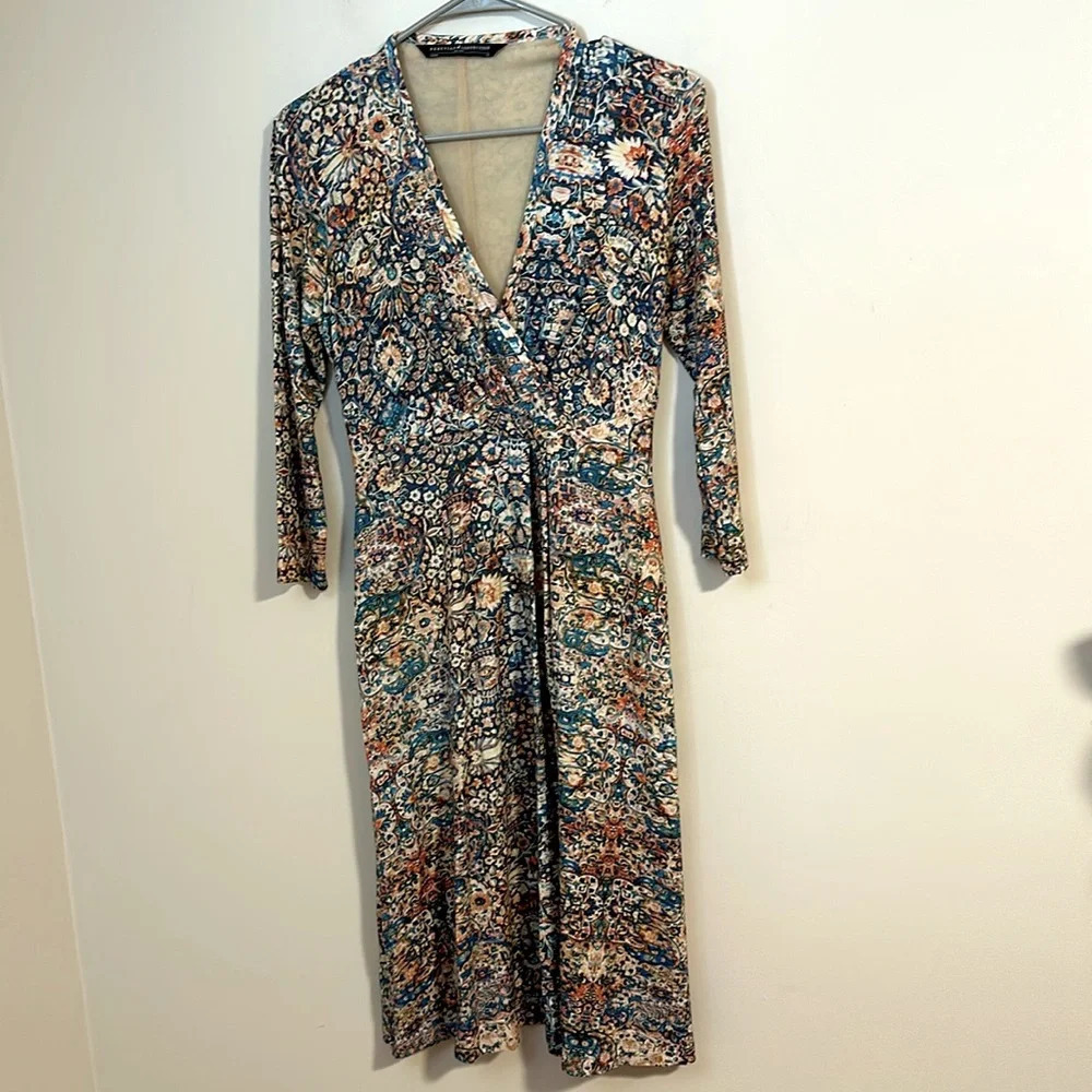 Peruvian Connection wrap long sleeve viscose fall dress floral cottagecore - Picture 2 of 5